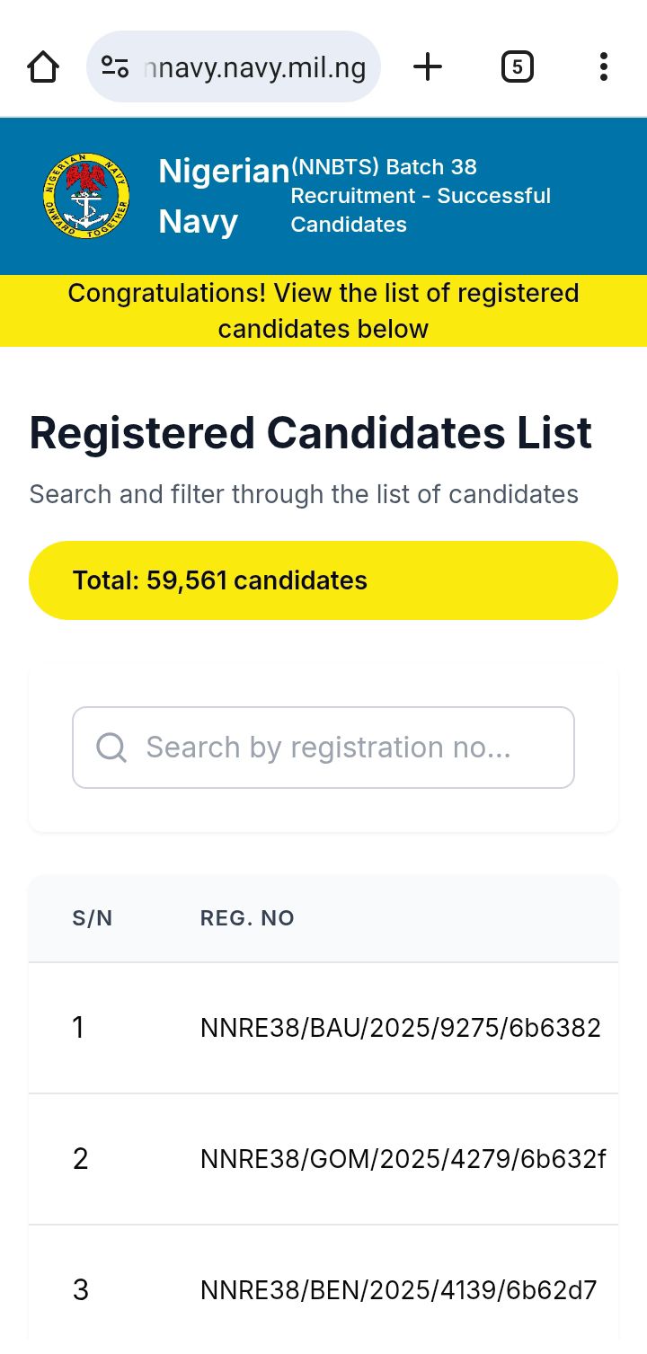 Latest Update on the Nigerian Navy Recruitment: 59,561 Candidates Shortlisted for 2025 Batch 38 Aptitude Test